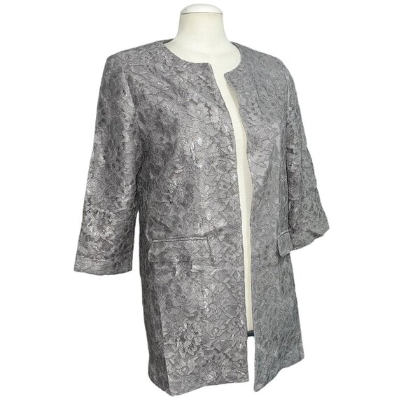 Chico's Lace Jacket Open Front Pockets Round Neck 3/4 Sleeve Cardigan Sz Medium - Picture 9 of 16